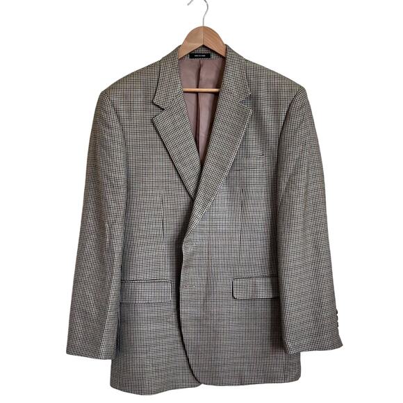Ralph Lauren Chaps Silk Men Blazer Size 42R Brown Houndstooth Preppy Sport Coat - Picture 1 of 8